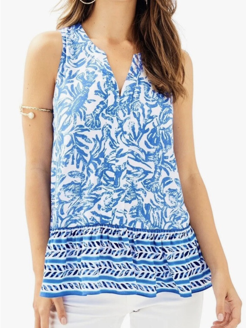 Lily Pulitzer Gramercy white on a roll ruffle tank shirt lobster crab size XS